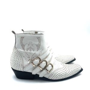 Anine Bing Penny White Studded Ankle Boots Size 39